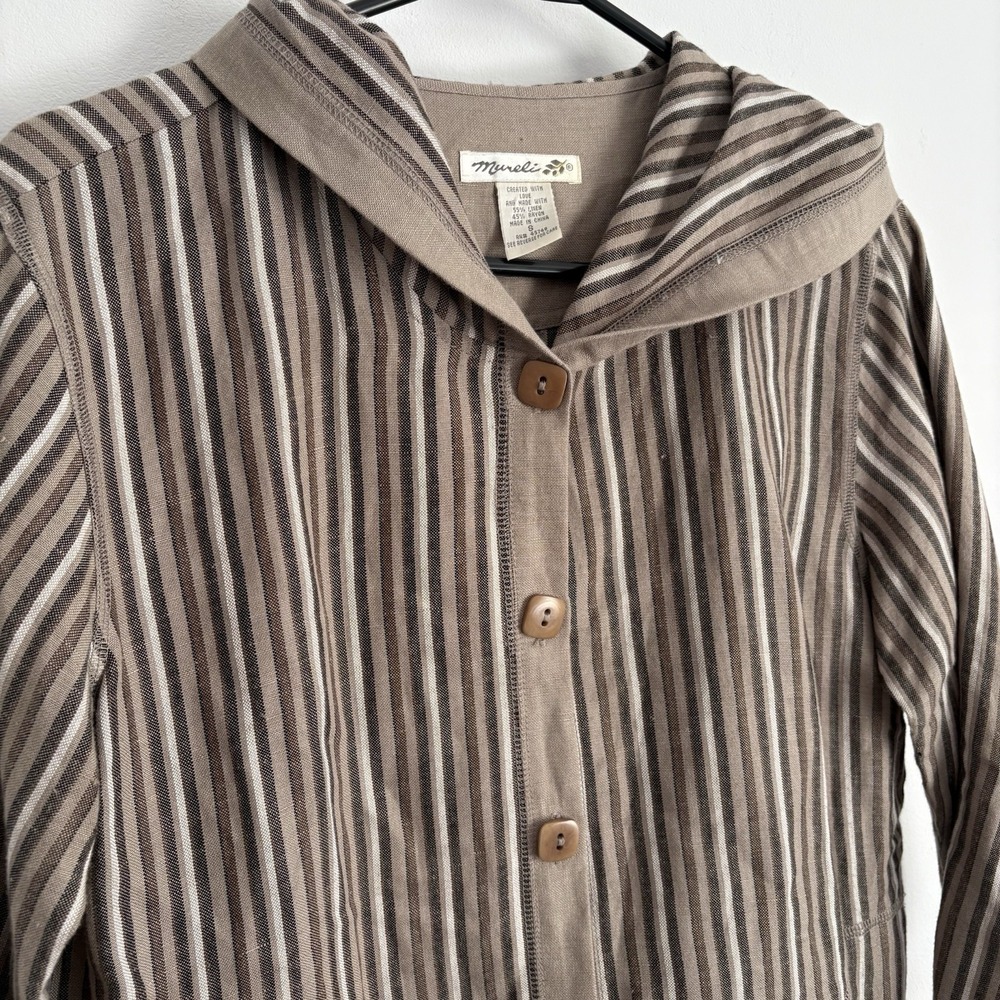 Vintage Mureli Womens Linen Blend Striped Sweatshirt Jacket Size S Taupe Brown - Picture 3 of 9